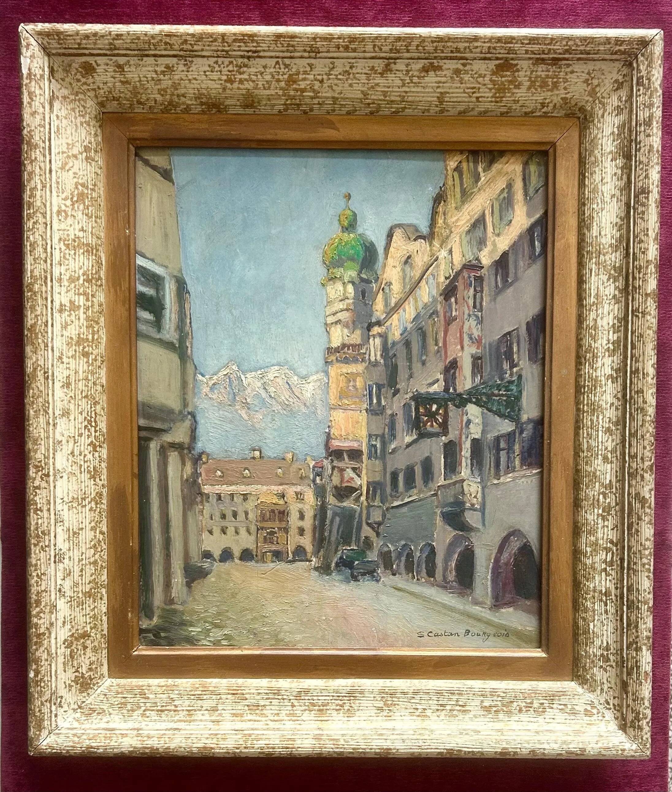 Vintage Impressionist Cityscape Oil Painting