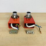 Pair of red Inda space age wall lights, opaline globe, 1970