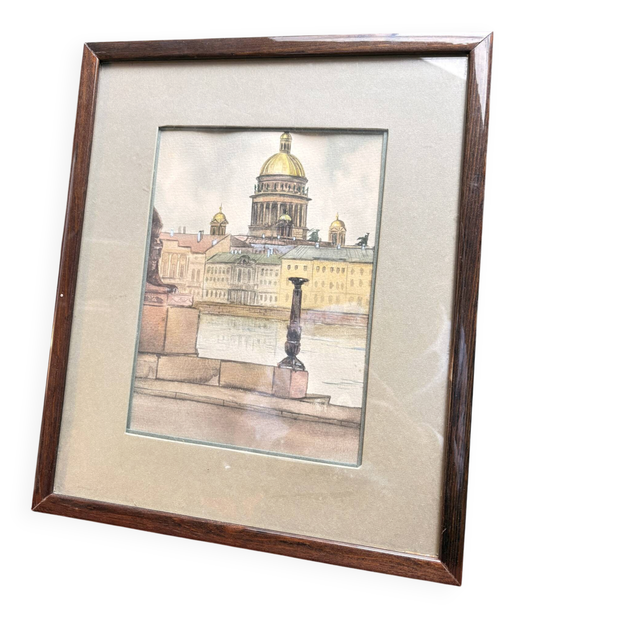 Ancien Aquarelle Bâtiment Historique Russie Saint Pétersbourg 1991
