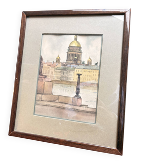 Old Watercolour Historical Building Russia Saint Petersburg 1991