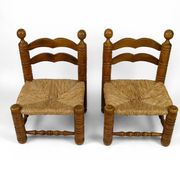 Paire de chaises basses paillées