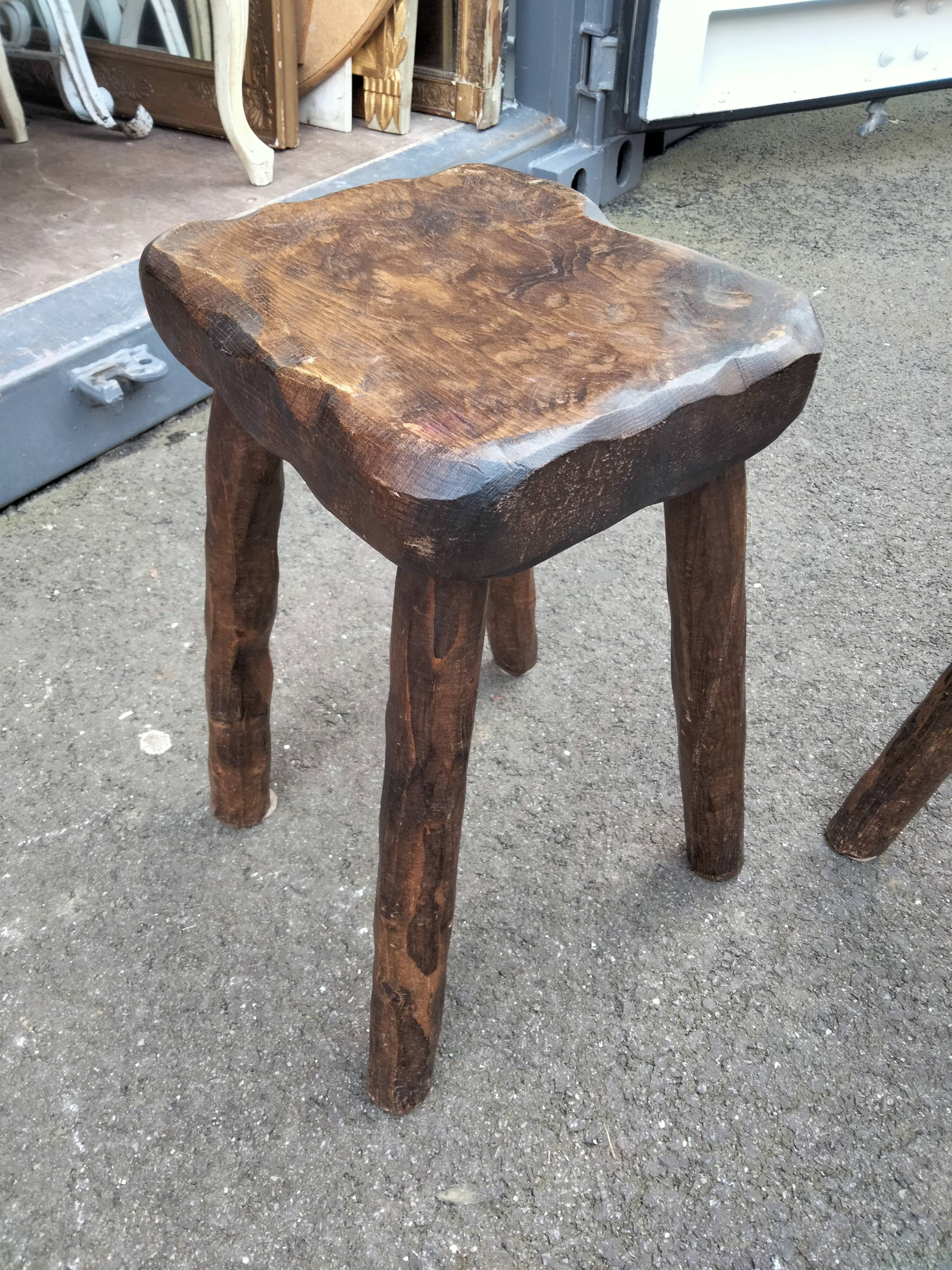 Pair of antique wooden chair stools vintage tree trunk décor