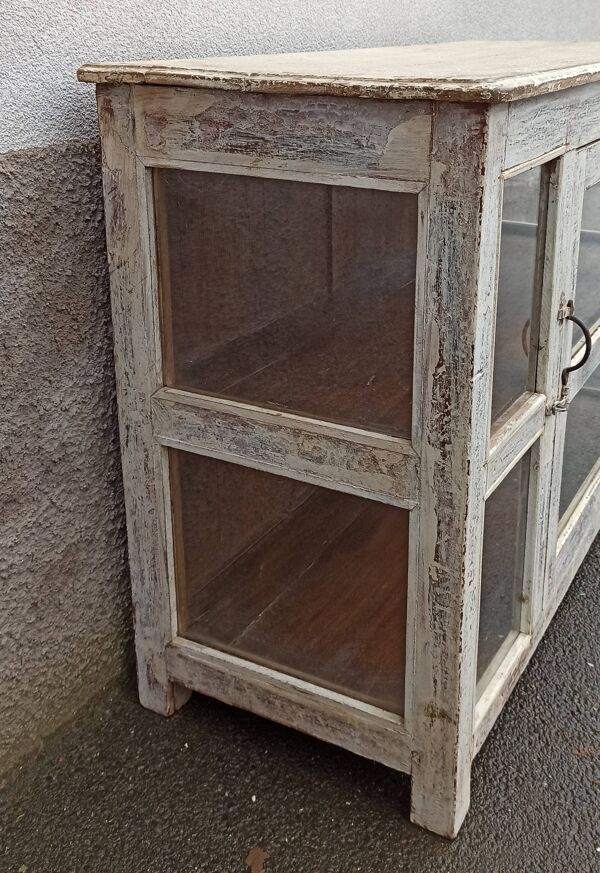 Petite vitrine ancienne en bois blanc