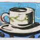 Painted terracotta tile, coffee cup
