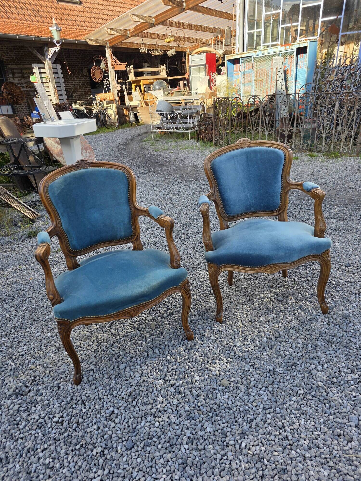 Pair of Louis XV style cabriolet armchairs