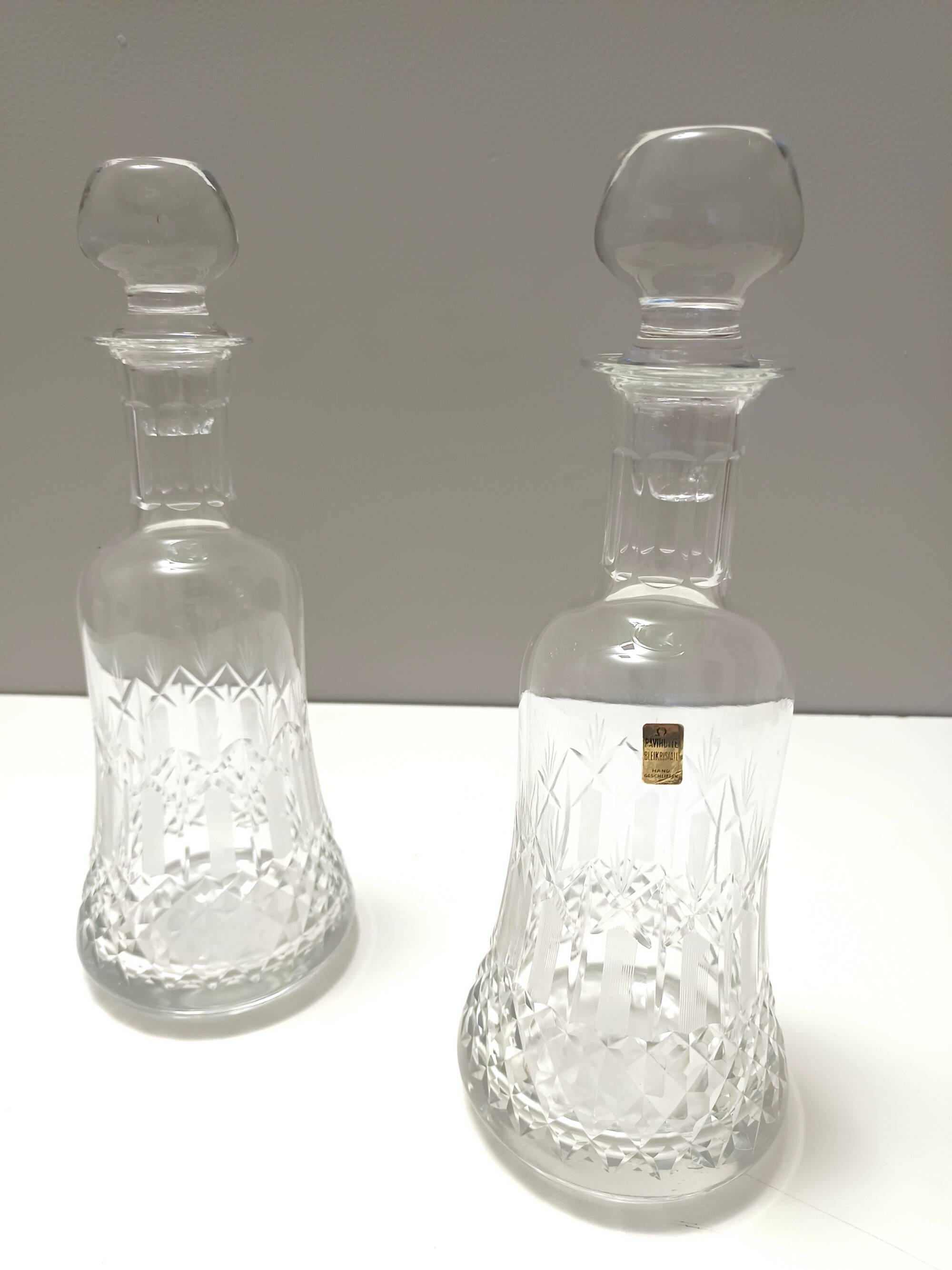 Pair of Transparent Crystal Decanter Bottles by Bleikristall, Germany