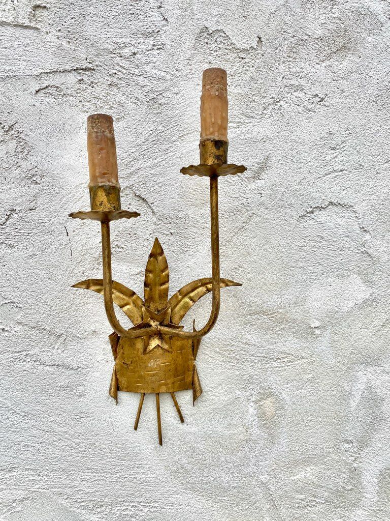 Pair of gold metal sconces