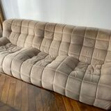 Sofa 3 places Kashima Line Roset velvet beige 70s