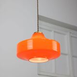 Mid-century italian orange glass & brass pendant lamp