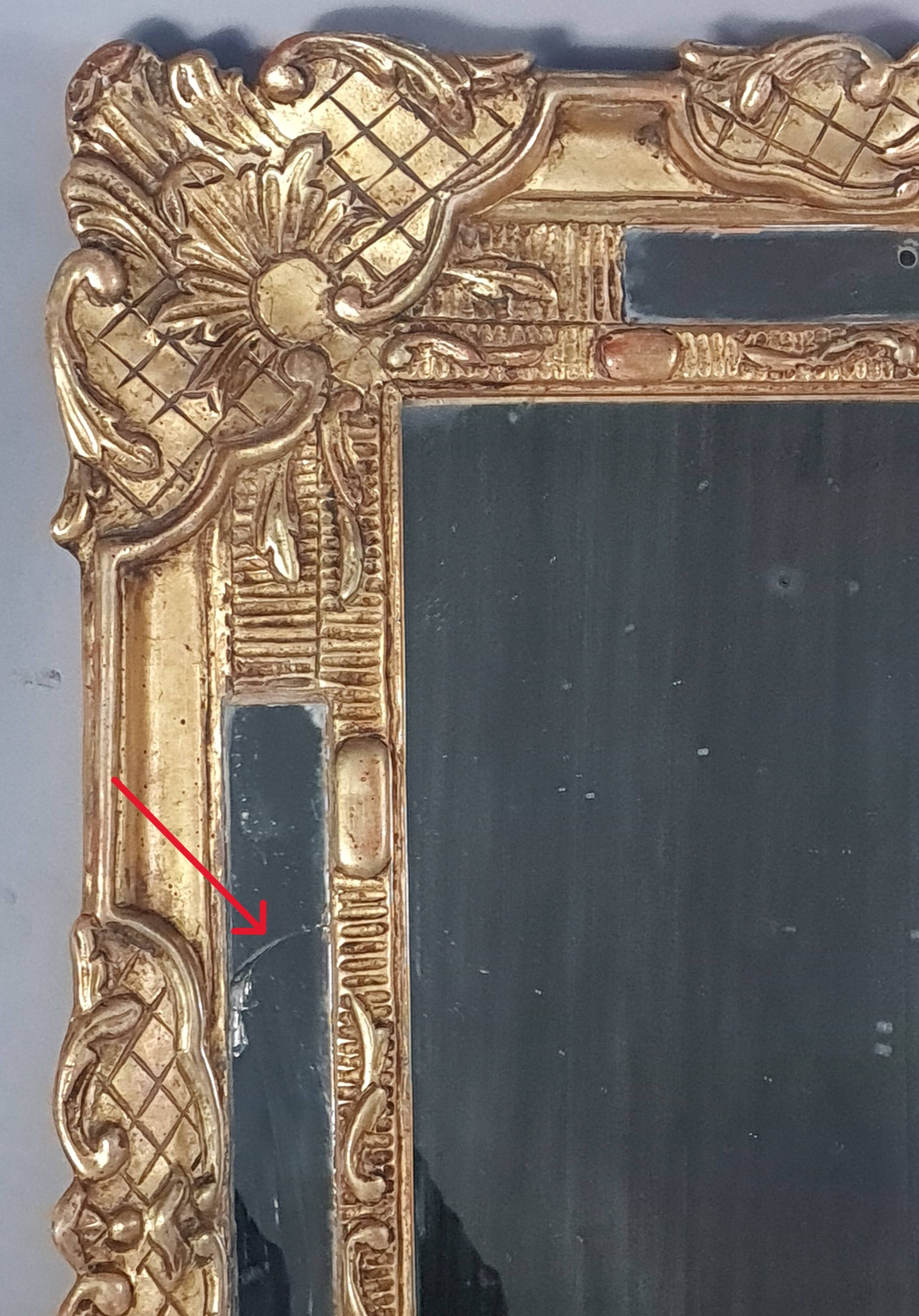 Antique mirror with carved wood frame and original gilding, 69x53 cm, C820.