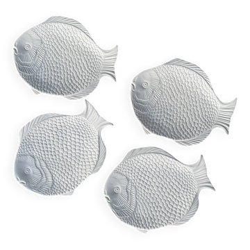 Set of 4 fish plates in white earthenware.