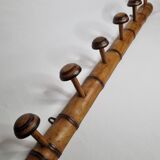 Old rustic wooden coat rack turned in imitation of bamboo 1900, 6 hooks