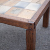 small ceramic coffee table herbarium feet wood, table signed R.capron