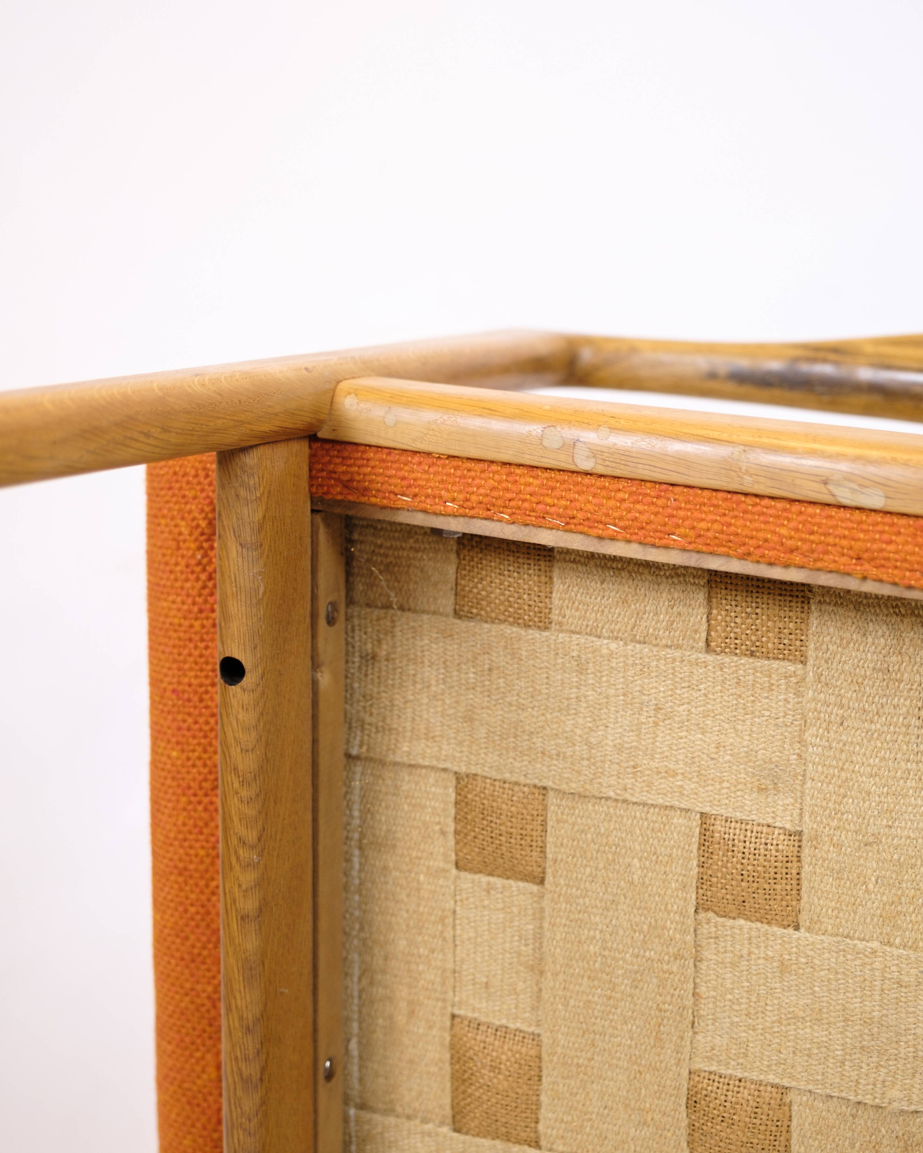 Armchair - Oak - Upholstered in orange fabric - Karl Erik Ekselius - JOC Vetlanda - Swedish design - 1960s