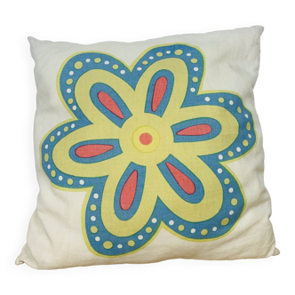 Coussin fleurs vintage années 70