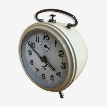 Old alarm clock JAZ metal beige made in France 70s vintage