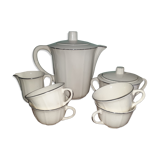 Service à café ou thé ancien blanc nacré avec un liseré argent, en demi porcelaine Badonviller