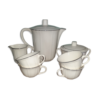 Coffee or tea service, old - pearly white with a silver, half porcelain Badonviller