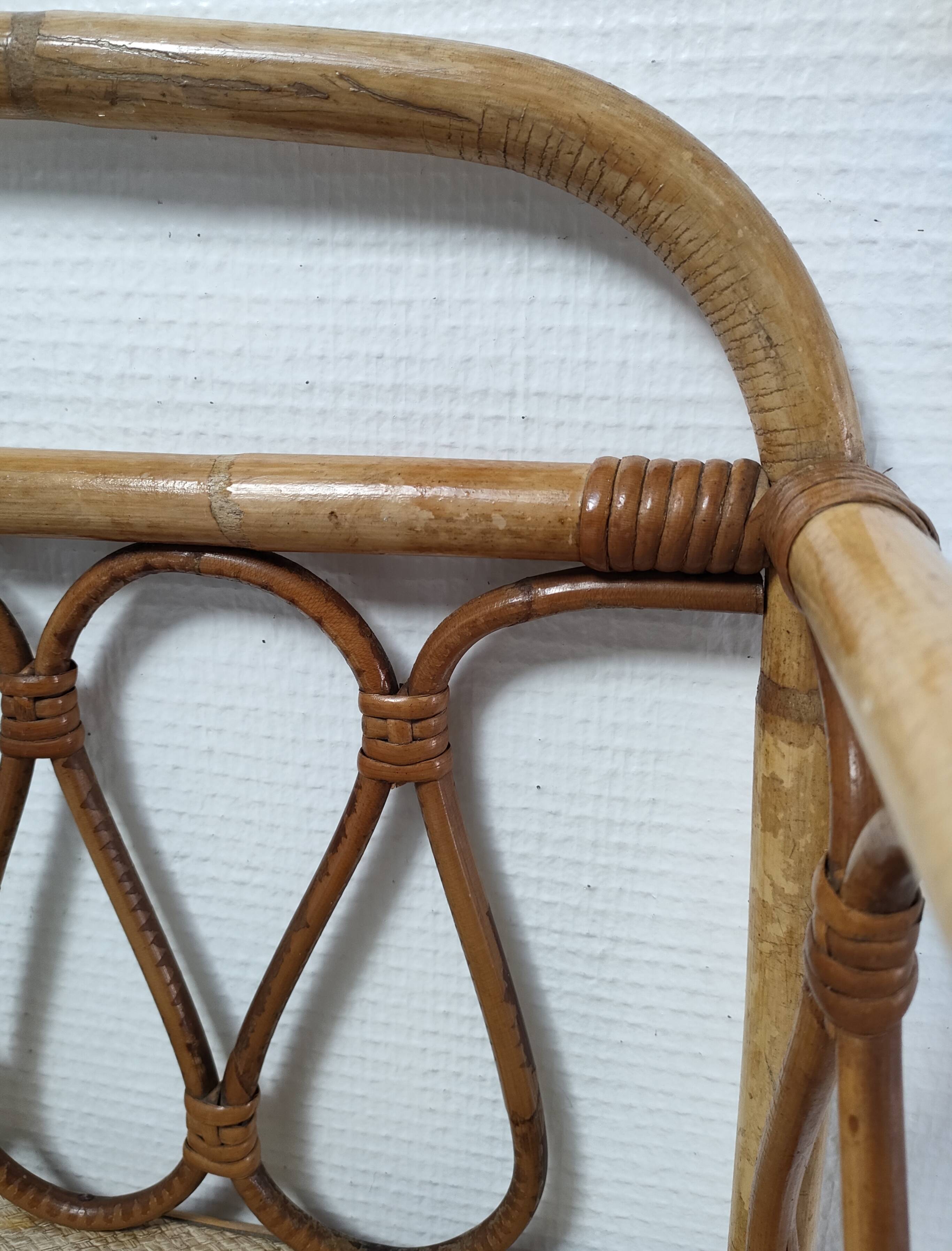 Shelf in curved bamboo and vintage rattan