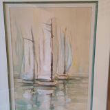Marine Watercolor with 3 Boats