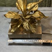 Bronze and travertine water lily lamp attributed to Maison Charles, circa 1970.