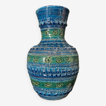 Vase par Aldo Londi pour Bitossi XXe fond bleu