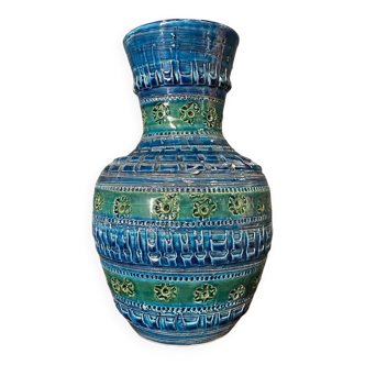Vase par Aldo Londi pour Bitossi XXe fond bleu
