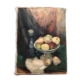 Tableau "Coupe de fruits" signé et daté 1945