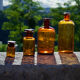 4 old apothecary bottles / amber glass pharmacy in perfect condition dated before 1960