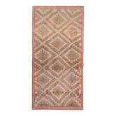Tapis turc Oushak fait main en laine et coton beige des années 1970 122x252