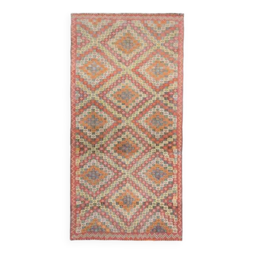 Tapis turc Oushak fait main en laine et coton beige des années 1970 122x252