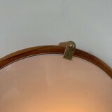 Vintage round wall light, wood, glass and brass, France 1980