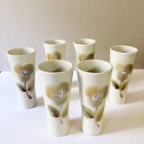 Grands verres en céramique, motif fleur peint à la main, tons beige/crème