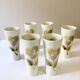 Large ceramic glasses, hand-painted flower pattern, beige/cream tones
