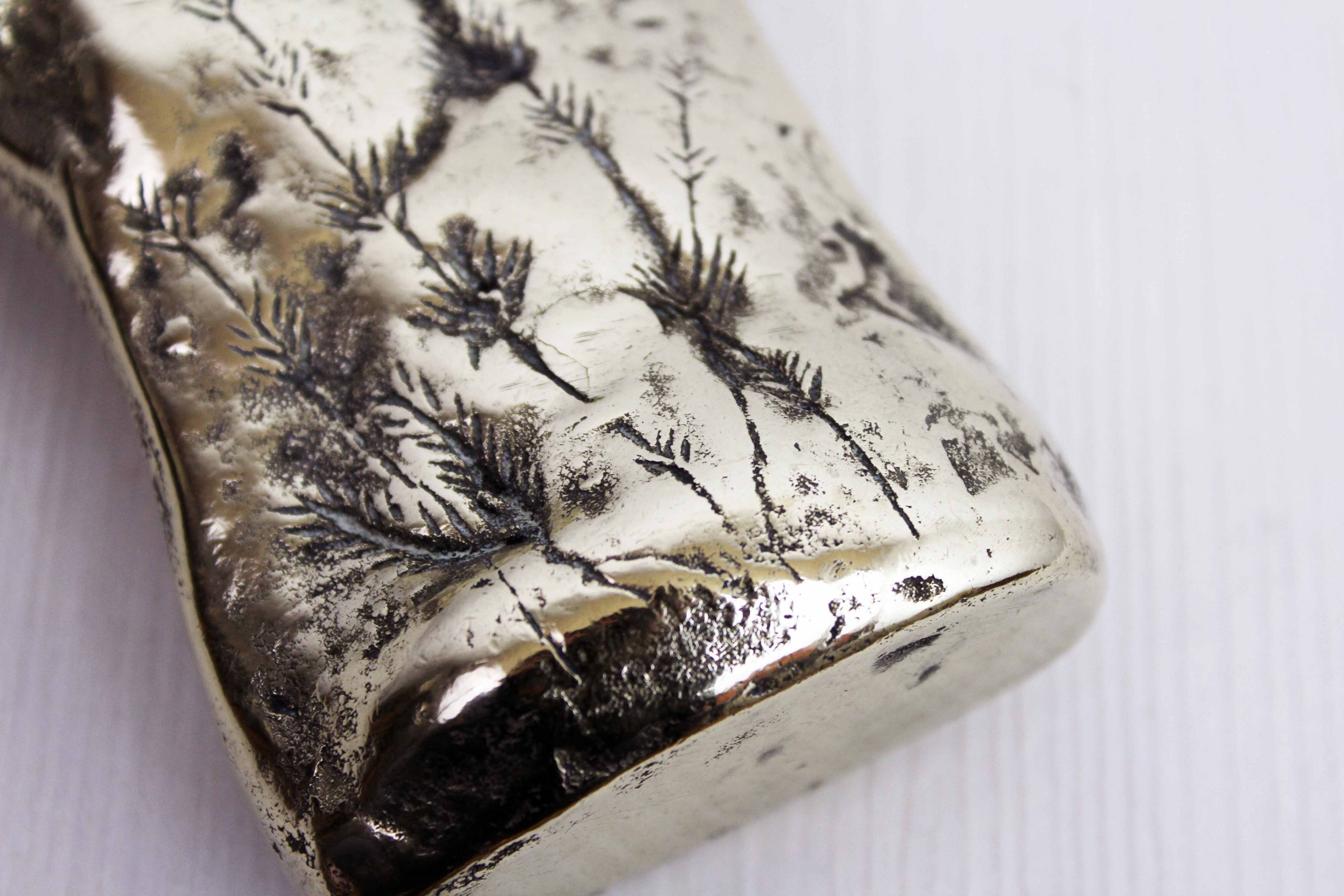 Mid-century bronze or brass vase with herbarium decoration