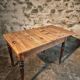 Vintage French pine table with extendable side, circa 1930, suitable for kitchen or office use.