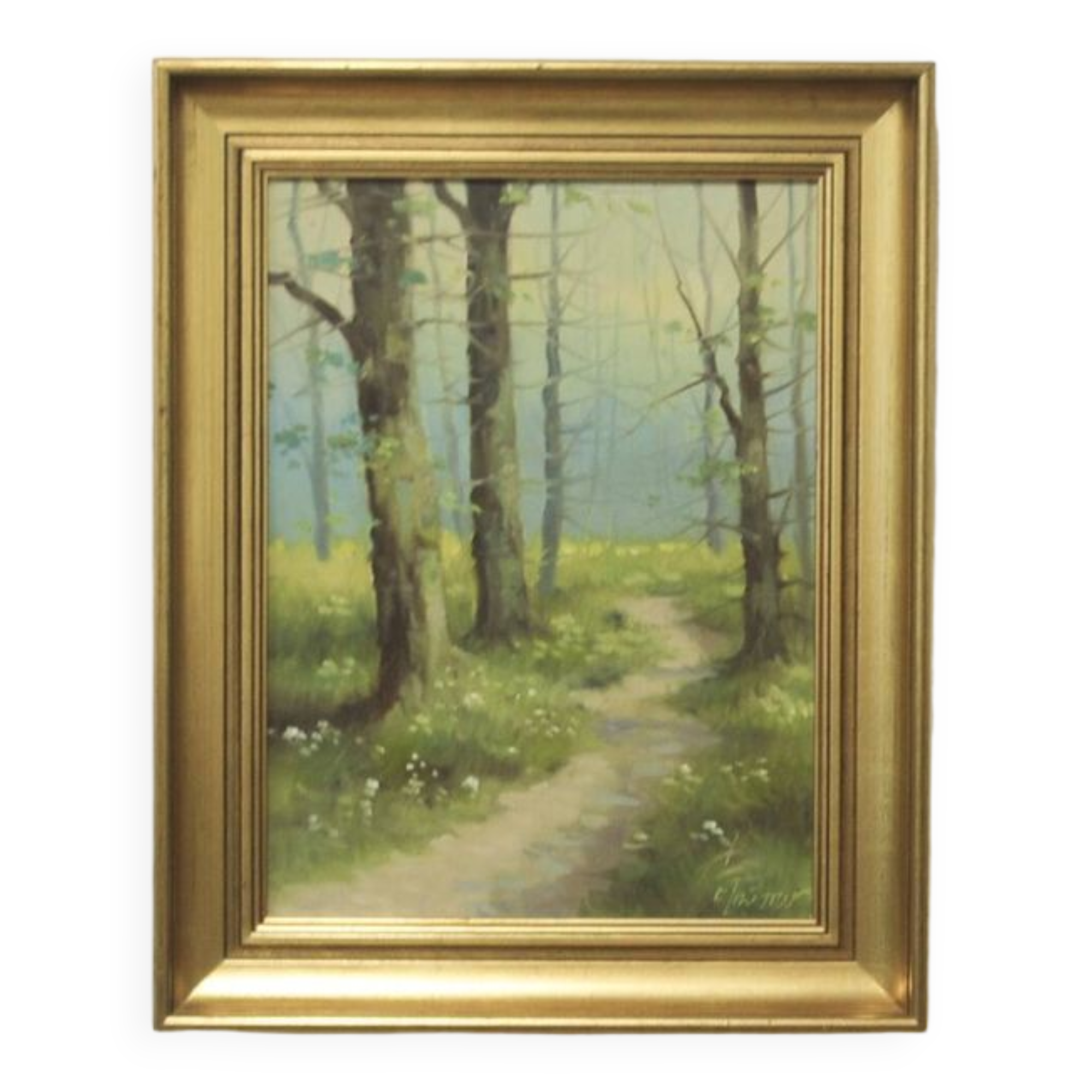 Vintage gold frame painting forest