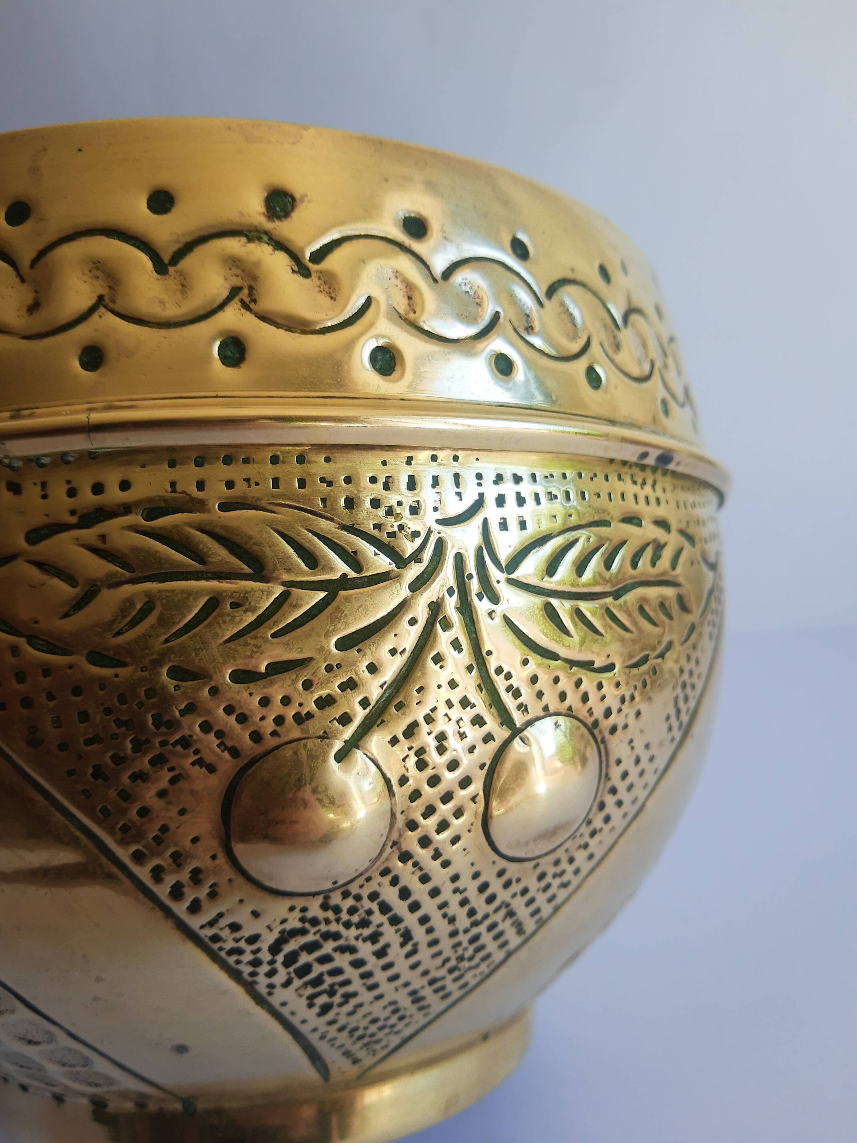 Old vintage brass cherry cache pot