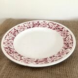 Round serving dish with burgundy red floral pattern