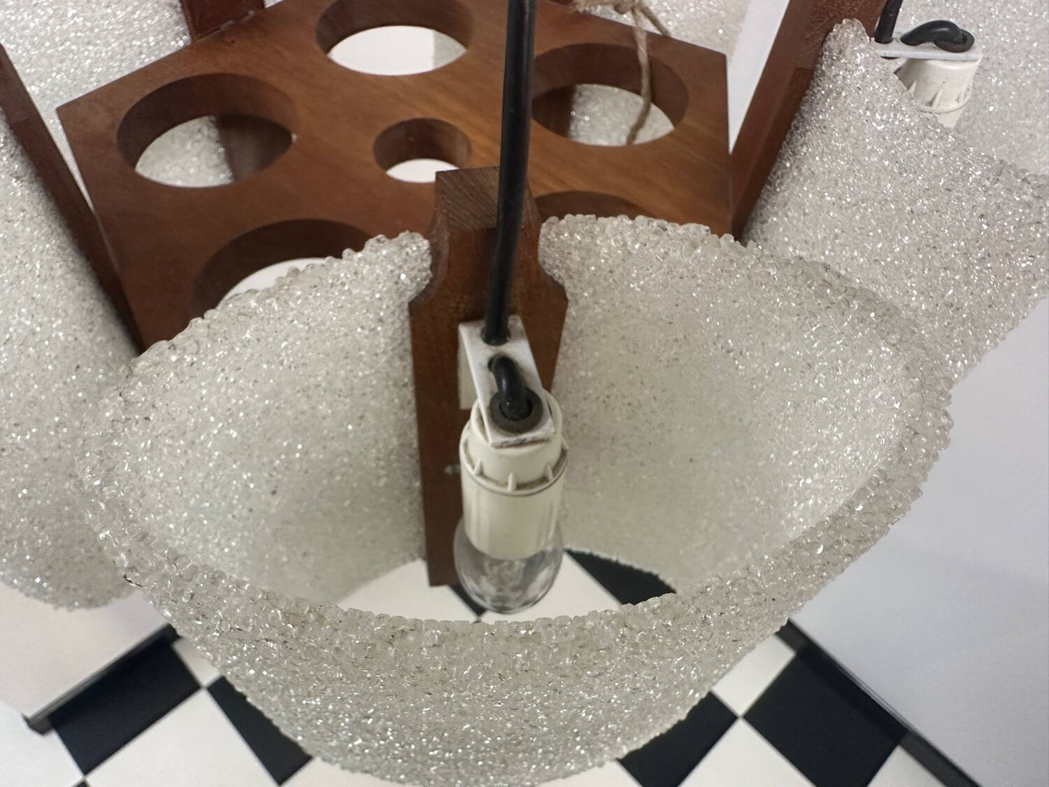 Pendant light in granite resin and wood, 1950s