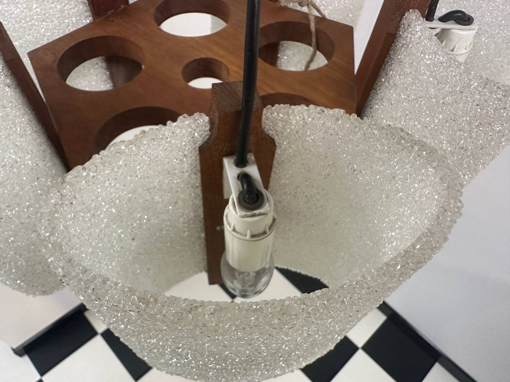 Pendant light in granite resin and wood, 1950s