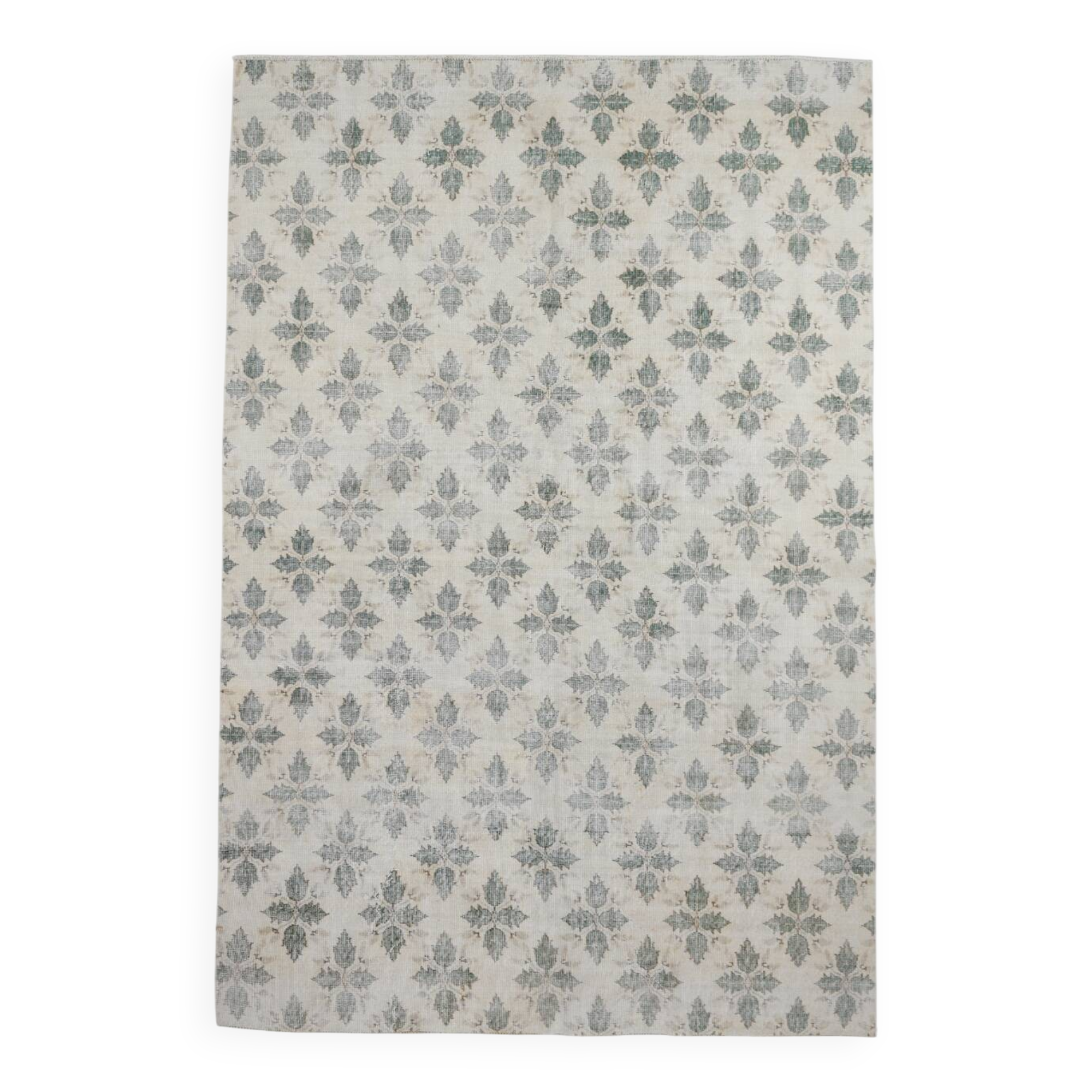 Tapis vintage géométrique beige délavé 7x10, 198x296 cm