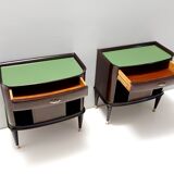 Pair of Walnut, Beech and Glass Nightstands in the Style of Tomaso Buzzi, Italy