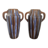 Old pair of glazed ceramic vases art deco amphora vierzon louis gueule
