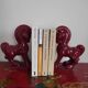 Pair of red porcelain horse bookends