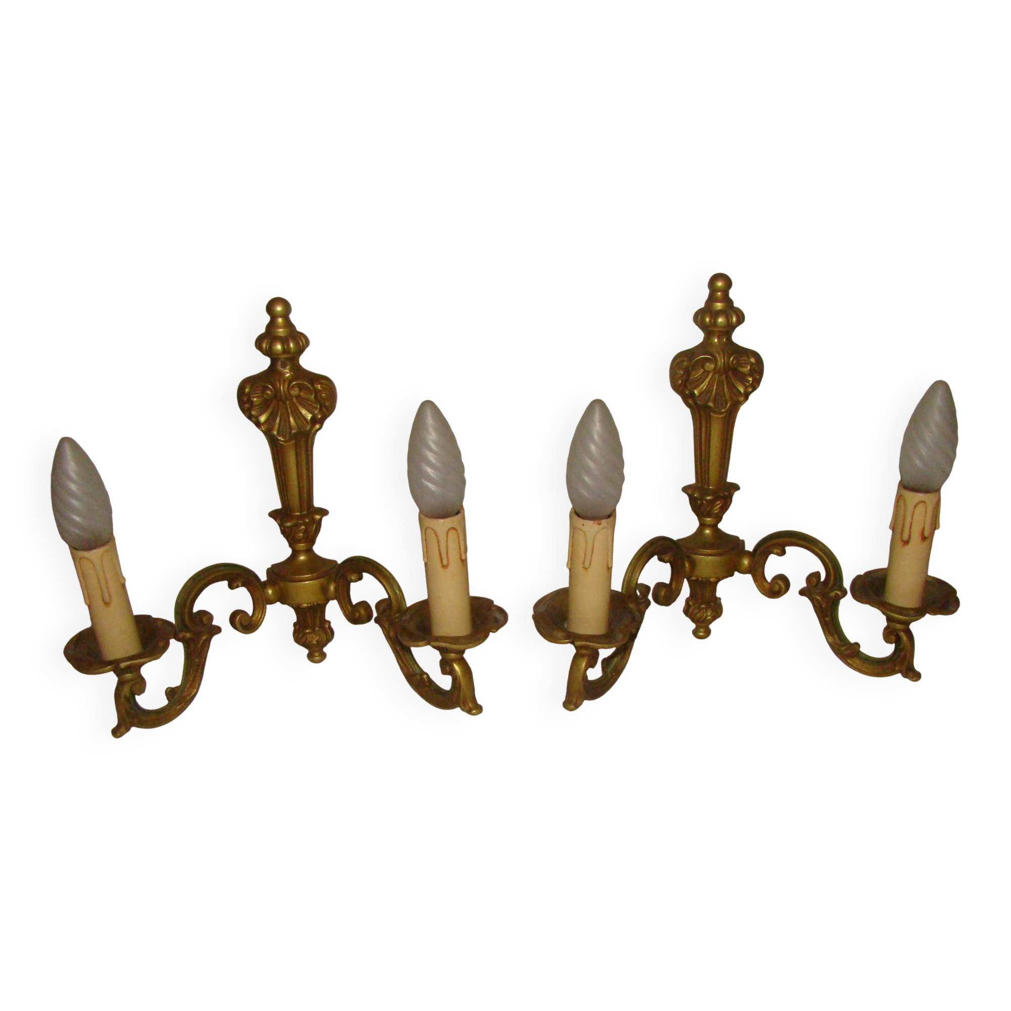 pair of bronze wall lights with 2 arms