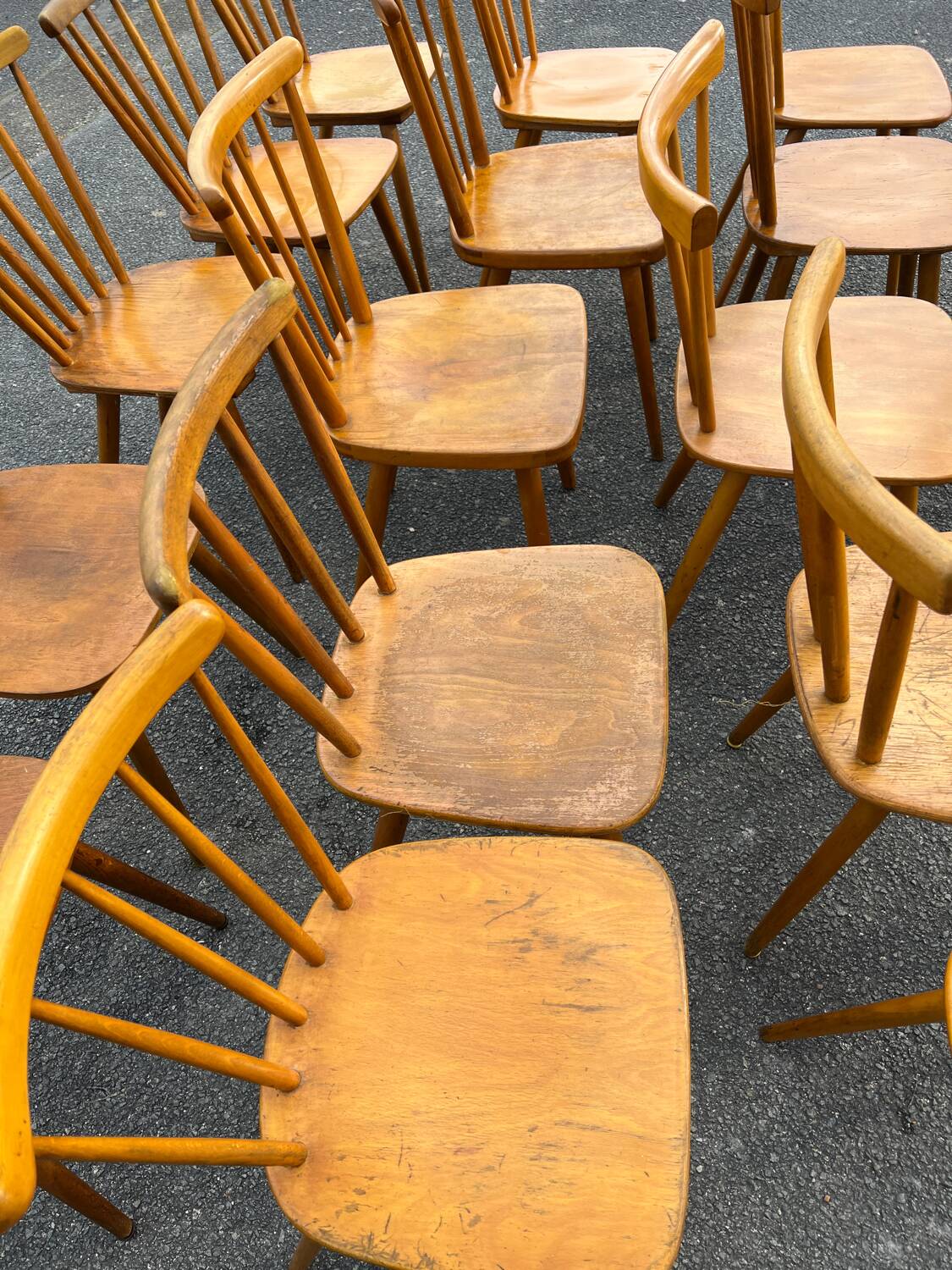 Suite of 18 mismatched Scandinavian chairs