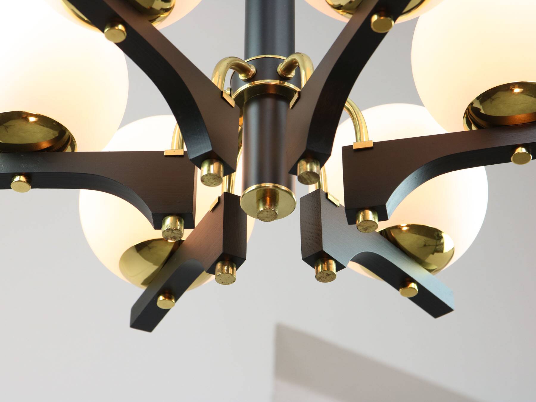 Mid-Century Modern Italian Brass and Opaline Chandelier