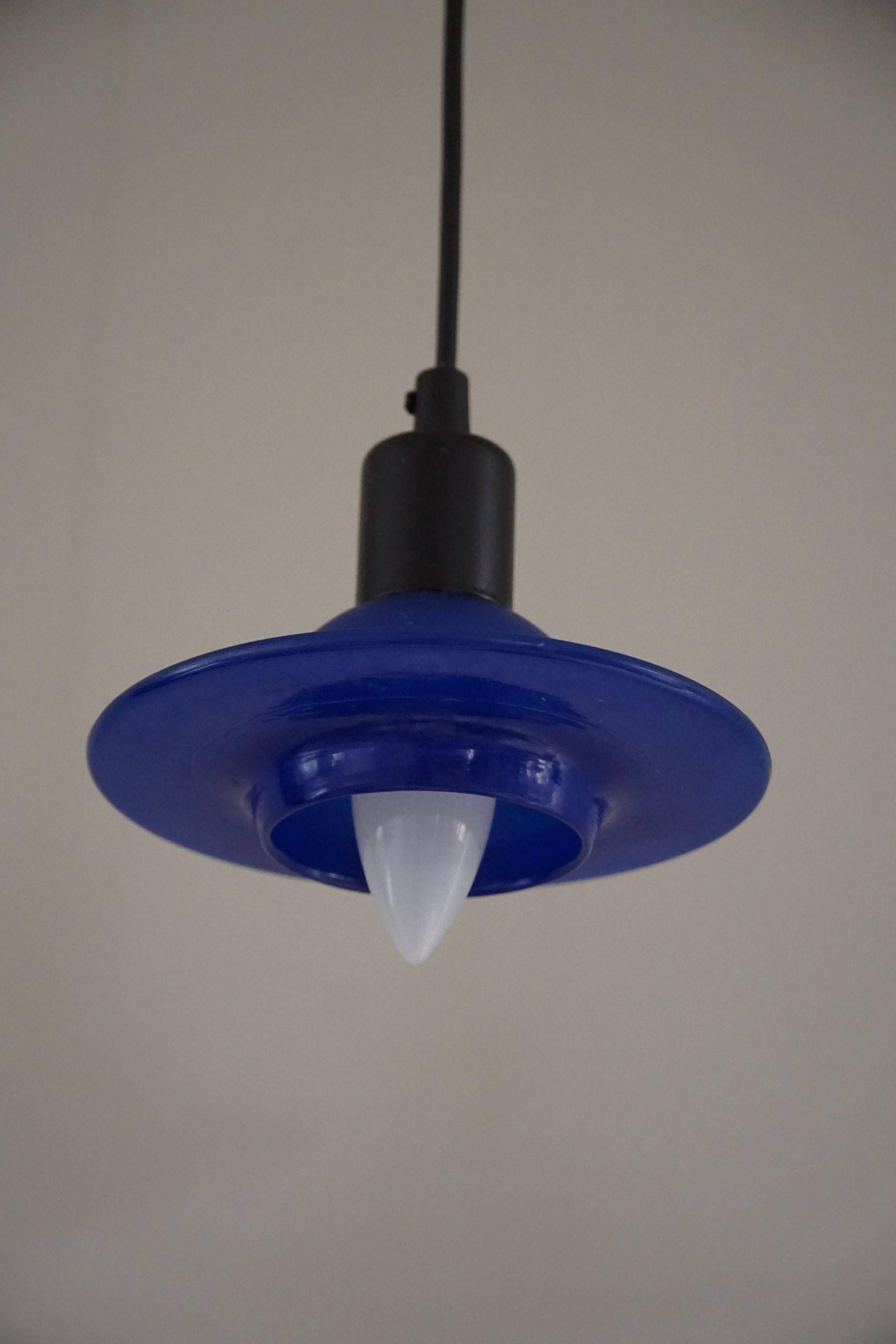 Set of 4 vintage blue glass pendants, made by Design Light A/S, Denmark, 1990s.