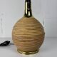 Large midcentury pencil reed rattan bamboo and brass table lamp Italy 1970s